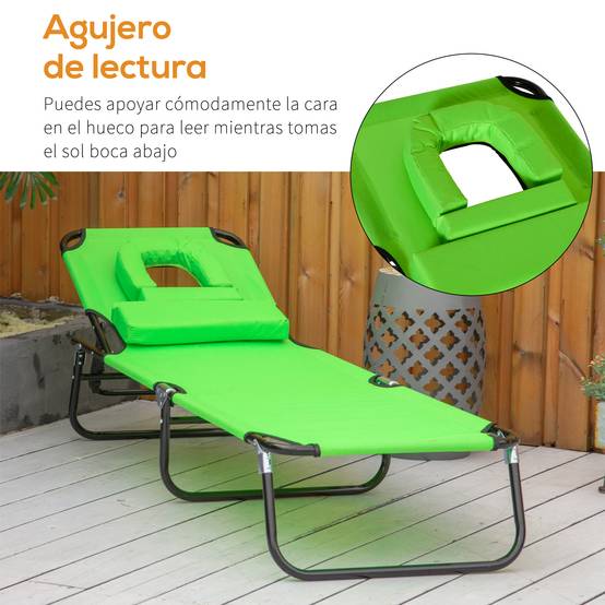 Transat Pliant de Jardin Vert 190x56x28cm - Bain de Soleil réglable 4 Positions avec Oreiller pour Plage Camping Terrasse - Image 7