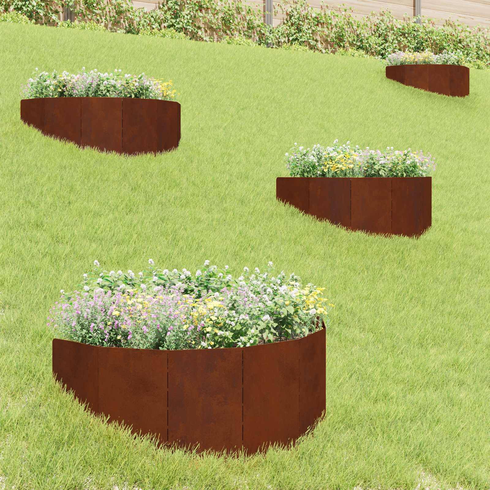 Bordure de jardin en acier aménagement espaces extérieurs 100x45cm 4 pcs rouillé - ComfortXL Outdoor Living - Image 1