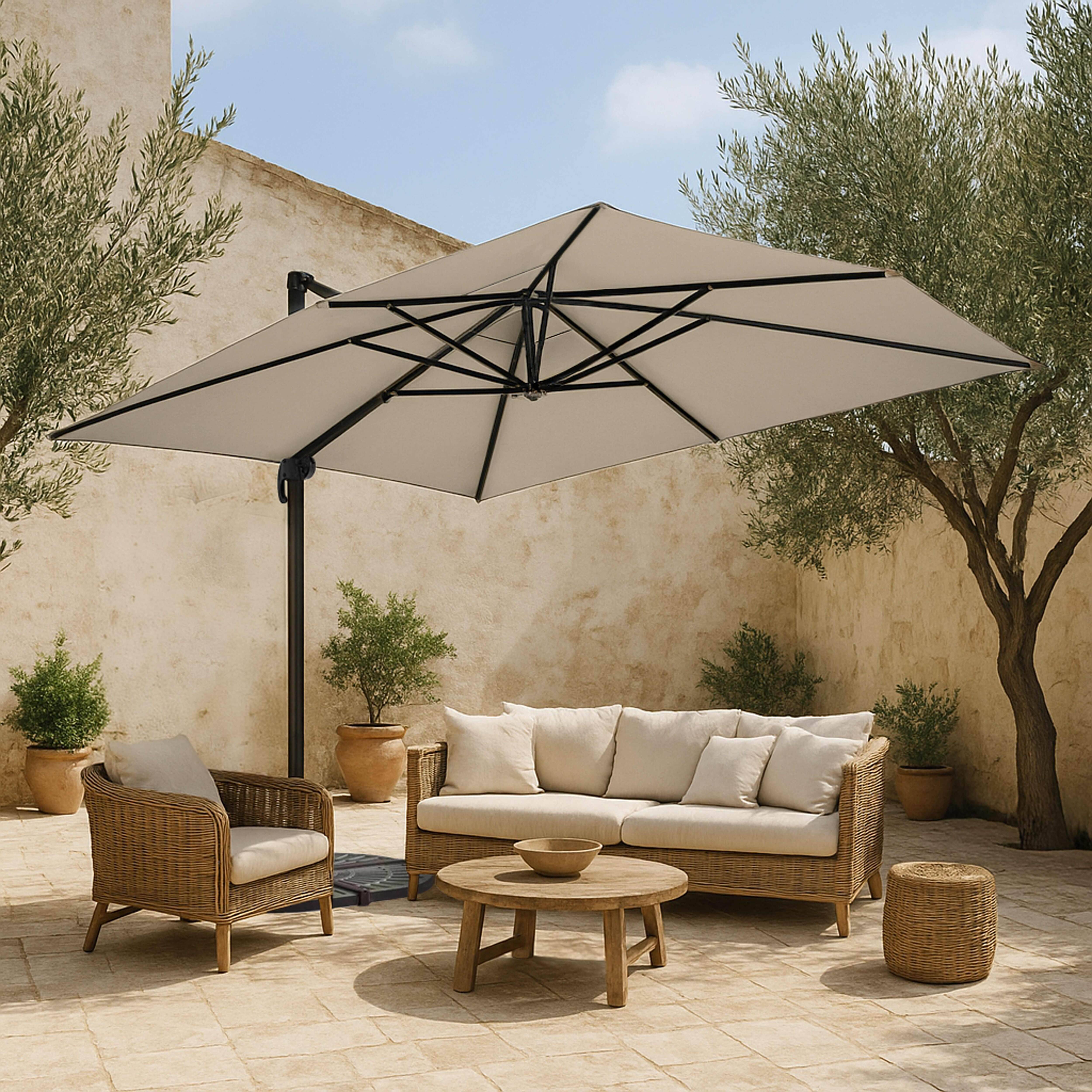 Oviala - Parasol Déporté 3x4m blanc Inclinable Rotatif + 4 Dalles Lestées Caserta - Oviala - Imagen 2