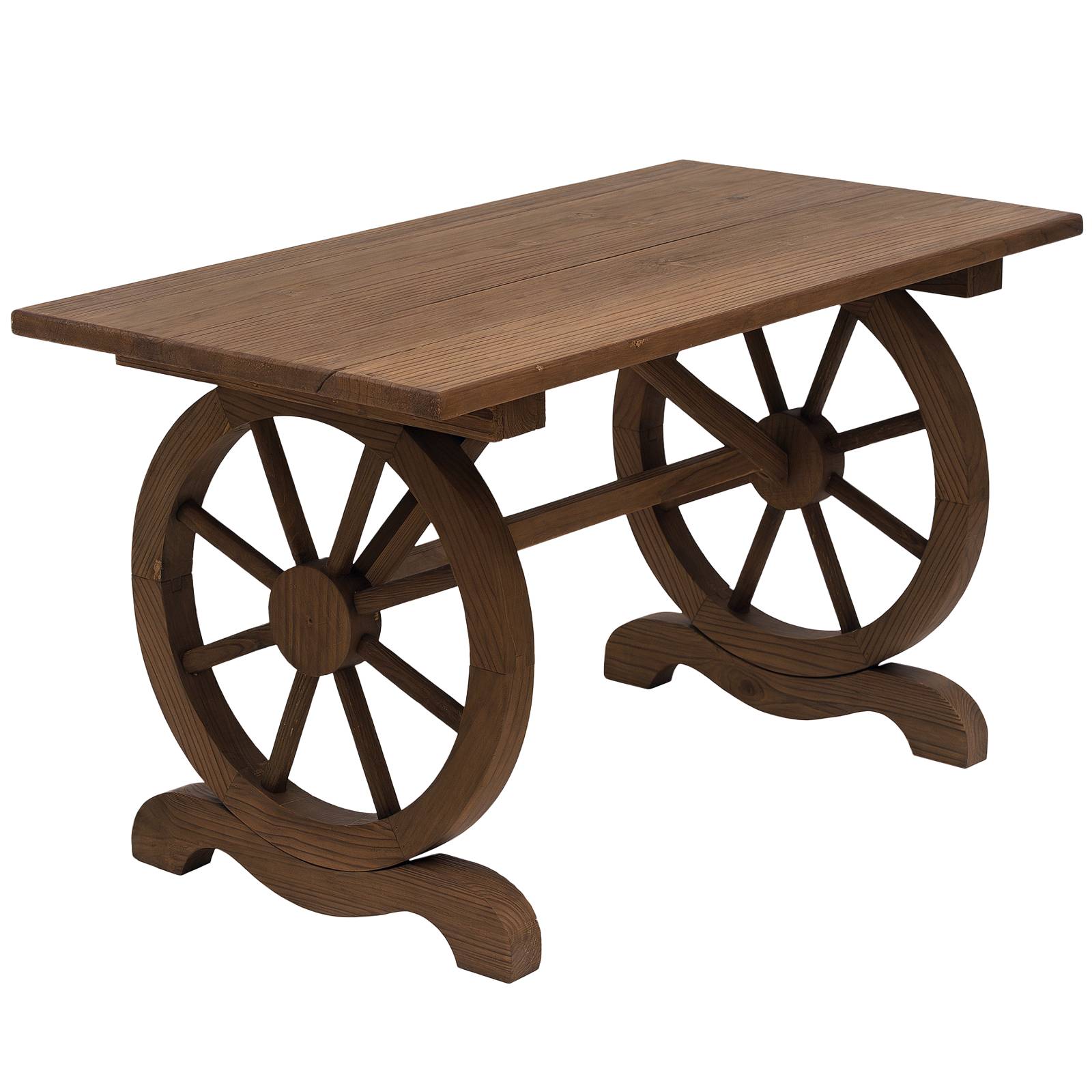Table de jardin bois massif sapin pour extérieur pieds forme roue finition carbonisée naturel - ComfortXL Outdoor Living - Image 1