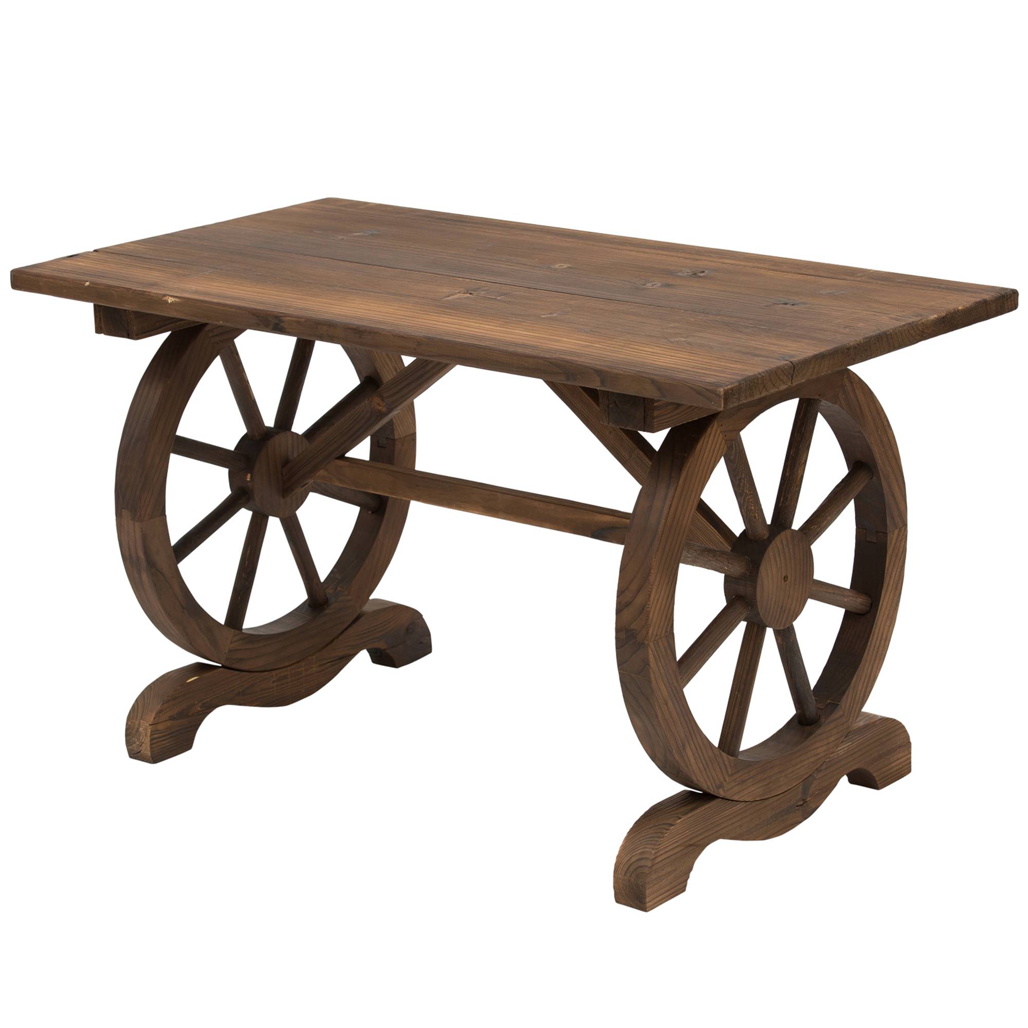 Table de jardin bois massif sapin pour extérieur pieds forme roue finition carbonisée naturel - ComfortXL Outdoor Living - Image 2