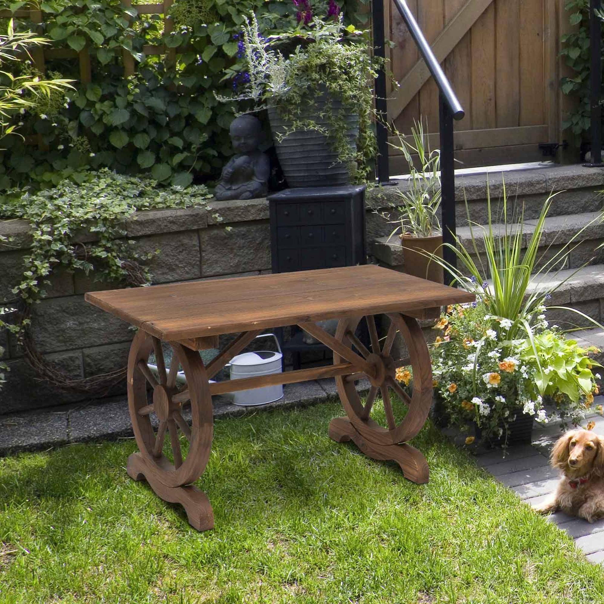Table de jardin bois massif sapin pour extérieur pieds forme roue finition carbonisée naturel - ComfortXL Outdoor Living - Image 4