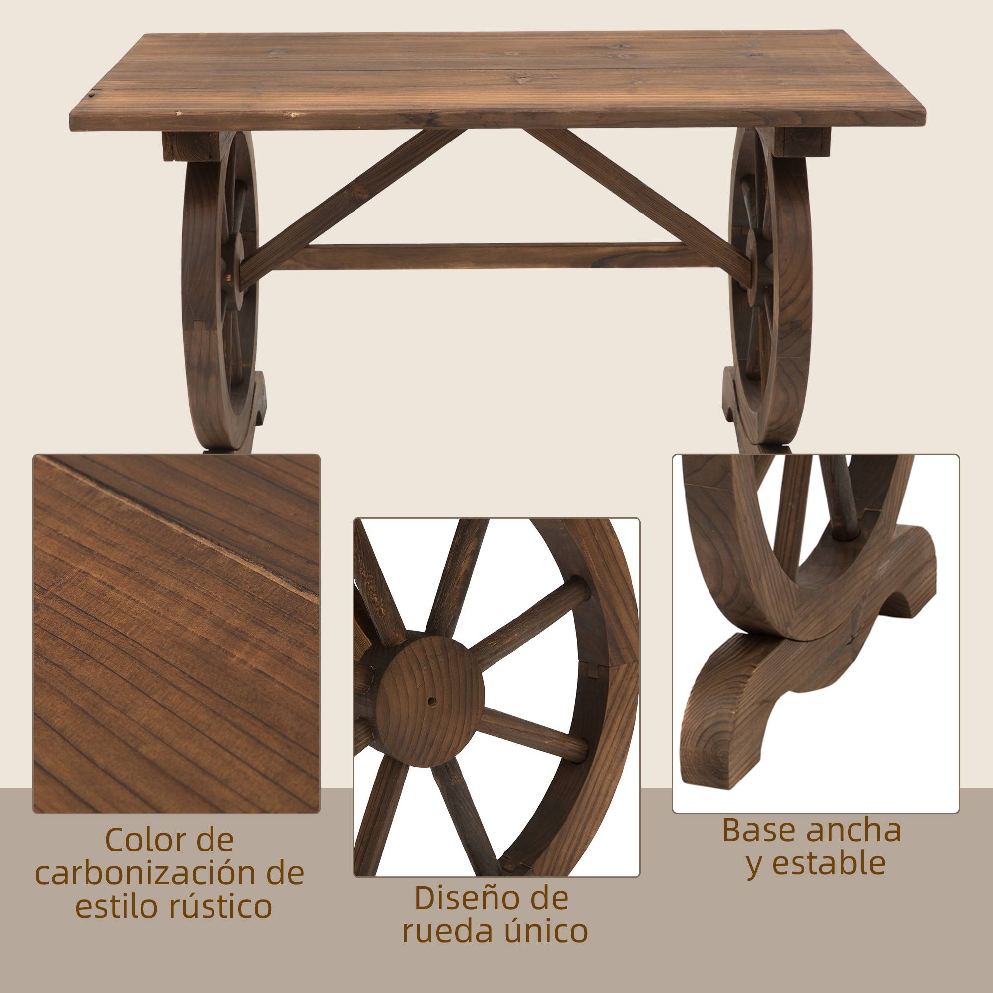 Table de jardin bois massif sapin pour extérieur pieds forme roue finition carbonisée naturel - ComfortXL Outdoor Living - Image 7