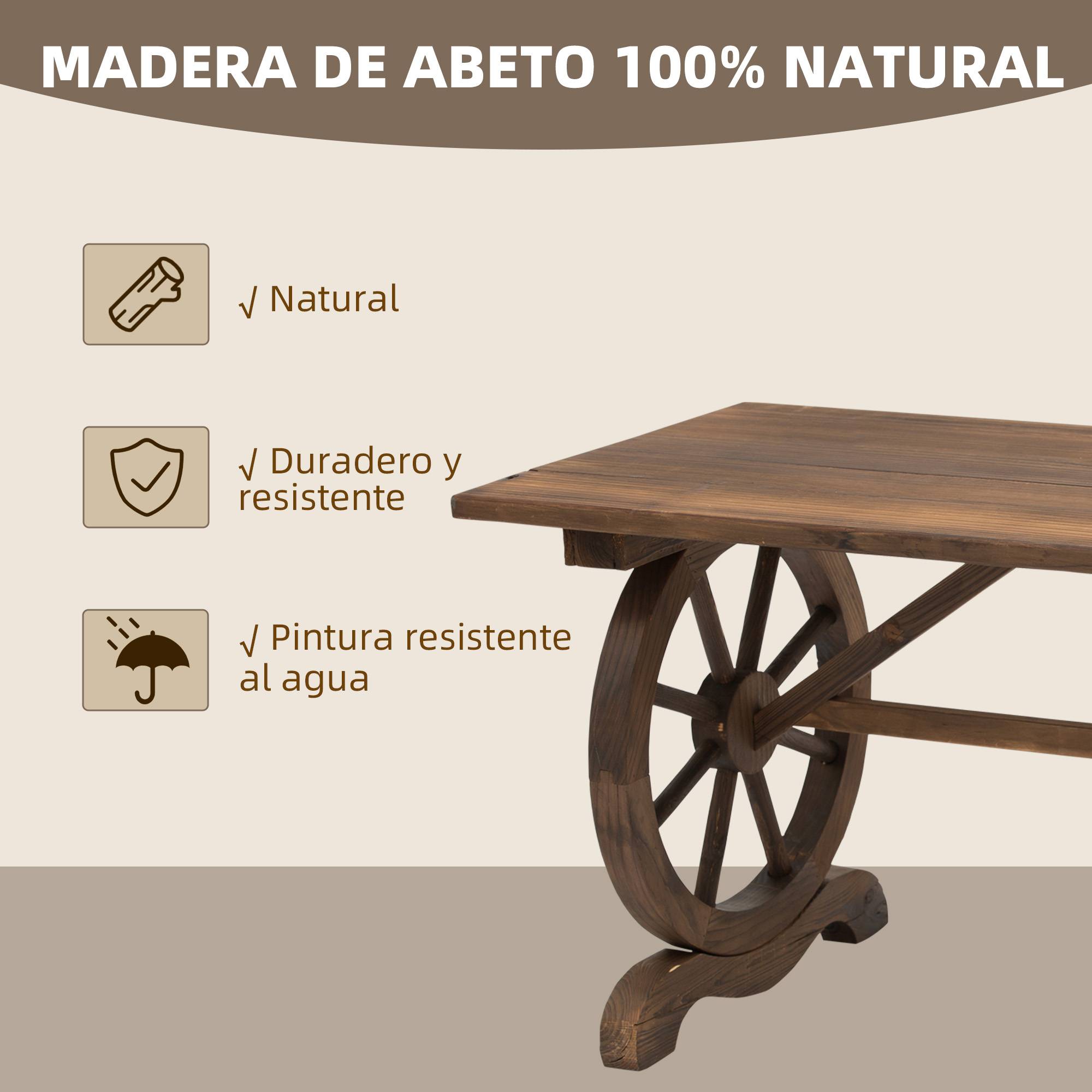 Table de jardin bois massif sapin pour extérieur pieds forme roue finition carbonisée naturel - ComfortXL Outdoor Living - Image 6