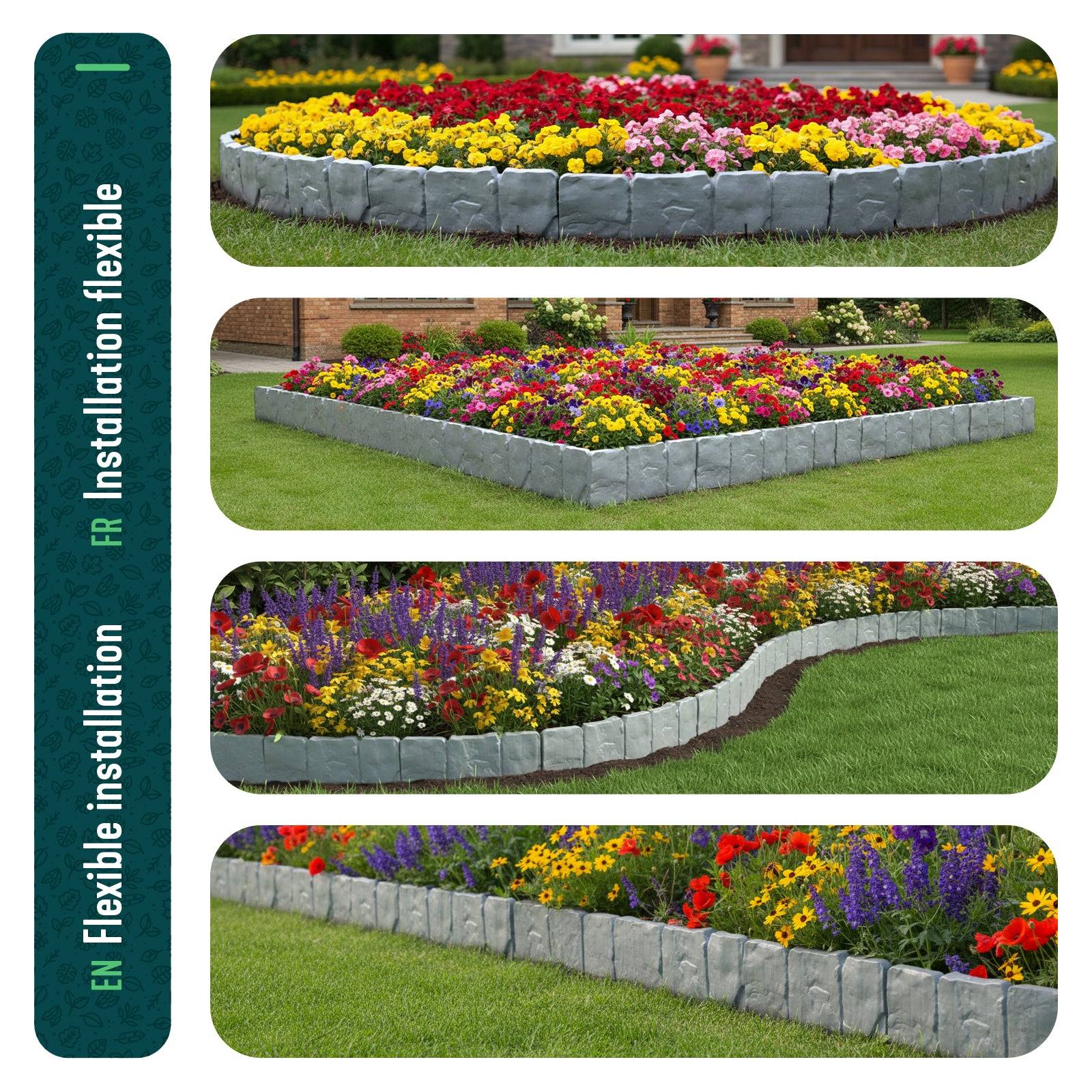 Vounot - Bordure de jardin imitation pierre 10m gris clair - Hauteur 23cm - Clôture gazon décorative en PP - VOUNOT® - Image 6