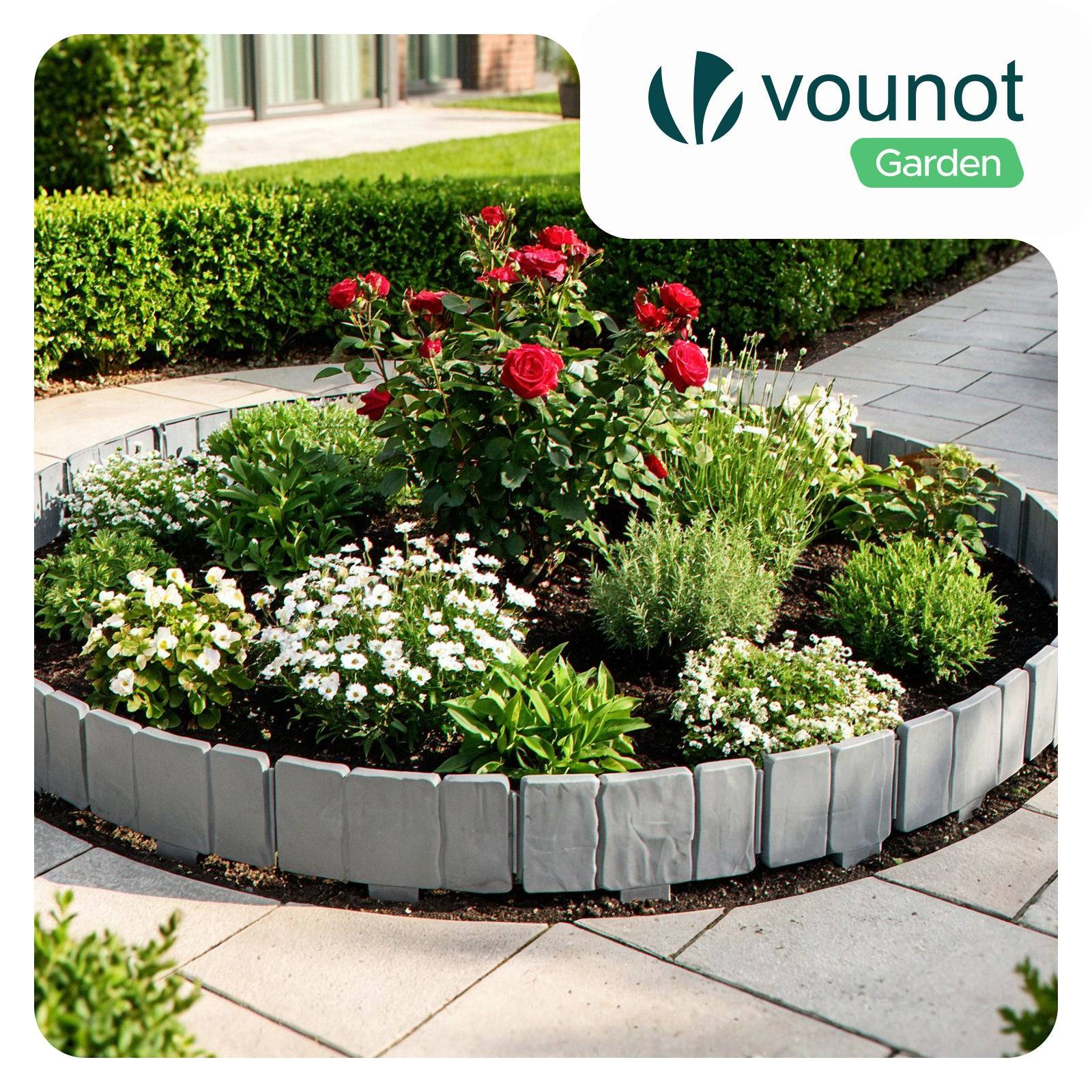 Vounot - Bordure de jardin imitation pierre 10m gris clair - Hauteur 23cm - Clôture gazon décorative en PP - VOUNOT® - Image 2