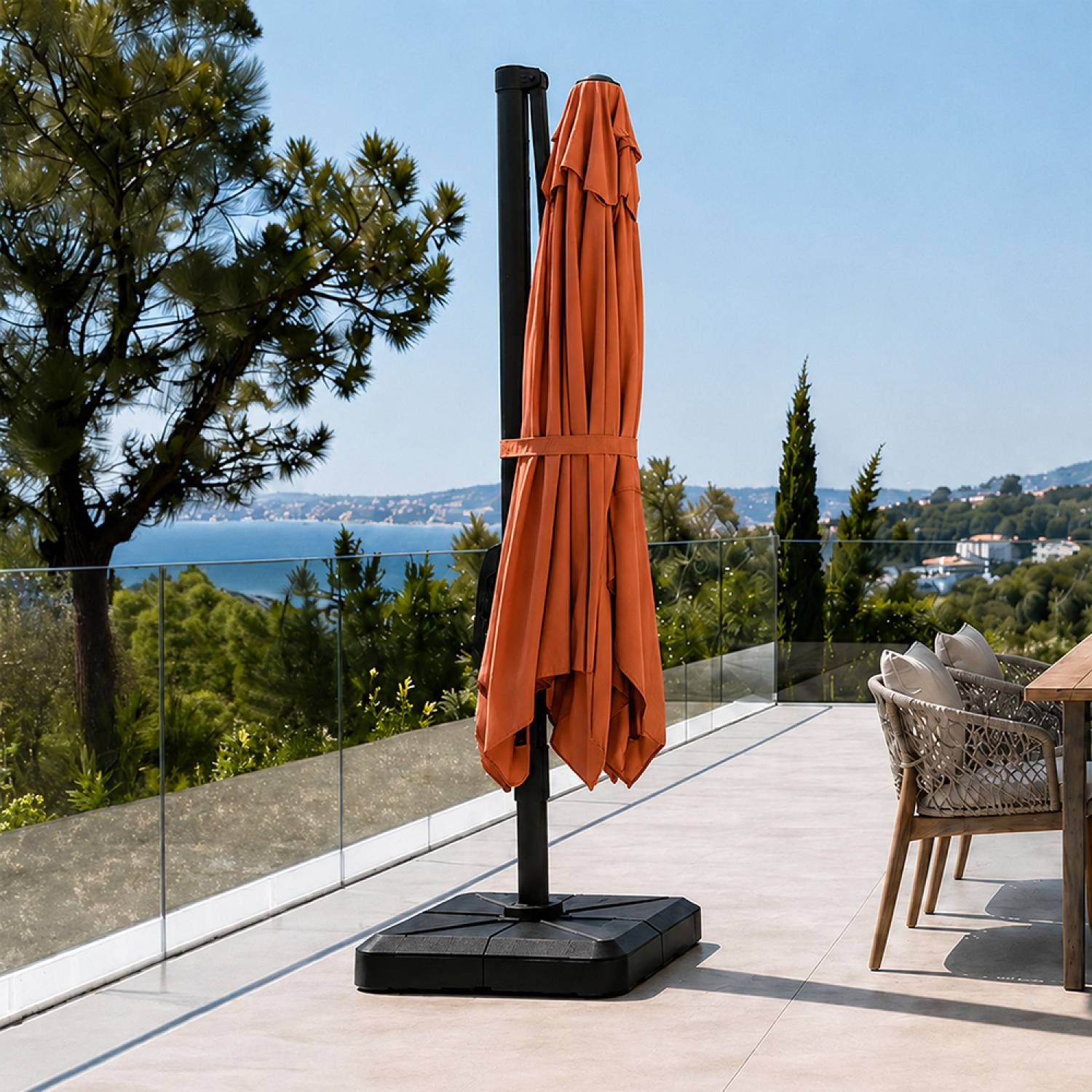 Parasol rectangulaire 2x3m déporté rotatif terracota PIANA - Image 6