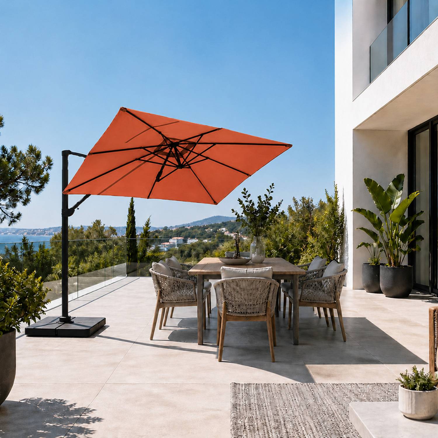 Parasol rectangulaire 2x3m déporté rotatif terracota PIANA - Image 4