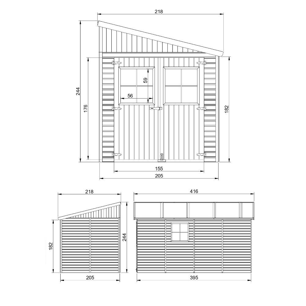 Timbela - Abri de Jardin en Bois Naturel H244x218x416 cm / 8 m² avec paroi latérale et fenêtres - 17 mm d’épaisseur - Timbela M340A - Imagen 5