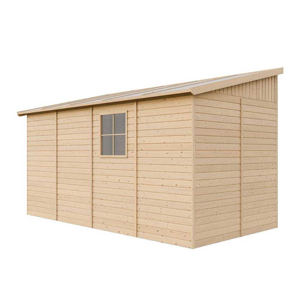 Timbela - Abri de Jardin en Bois Naturel H244x218x416 cm / 8 m² avec paroi latérale et fenêtres - 17 mm d’épaisseur - Timbela M340A - Imagen 4