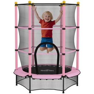 Trampoline Enfant Ø 1,40 × 1,90H m Filet de sécurité Porte zipée Couvre-Ressorts 6 poteaux rembourrés Inclus