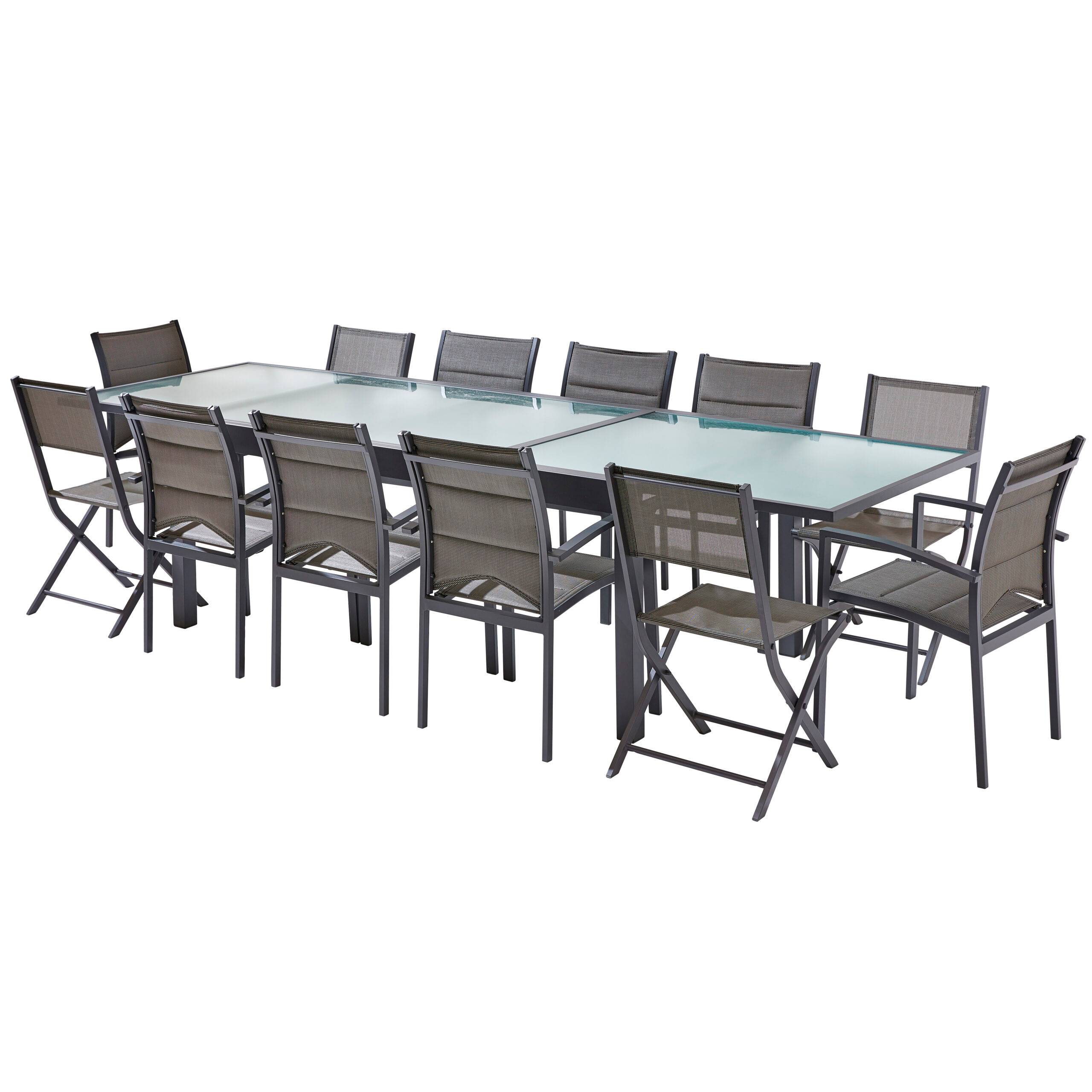 Wilsa Garden - Table Modulo 8/12 personnes structure grise en aluminium, plateau en verre semi-transparent - Imagen 4