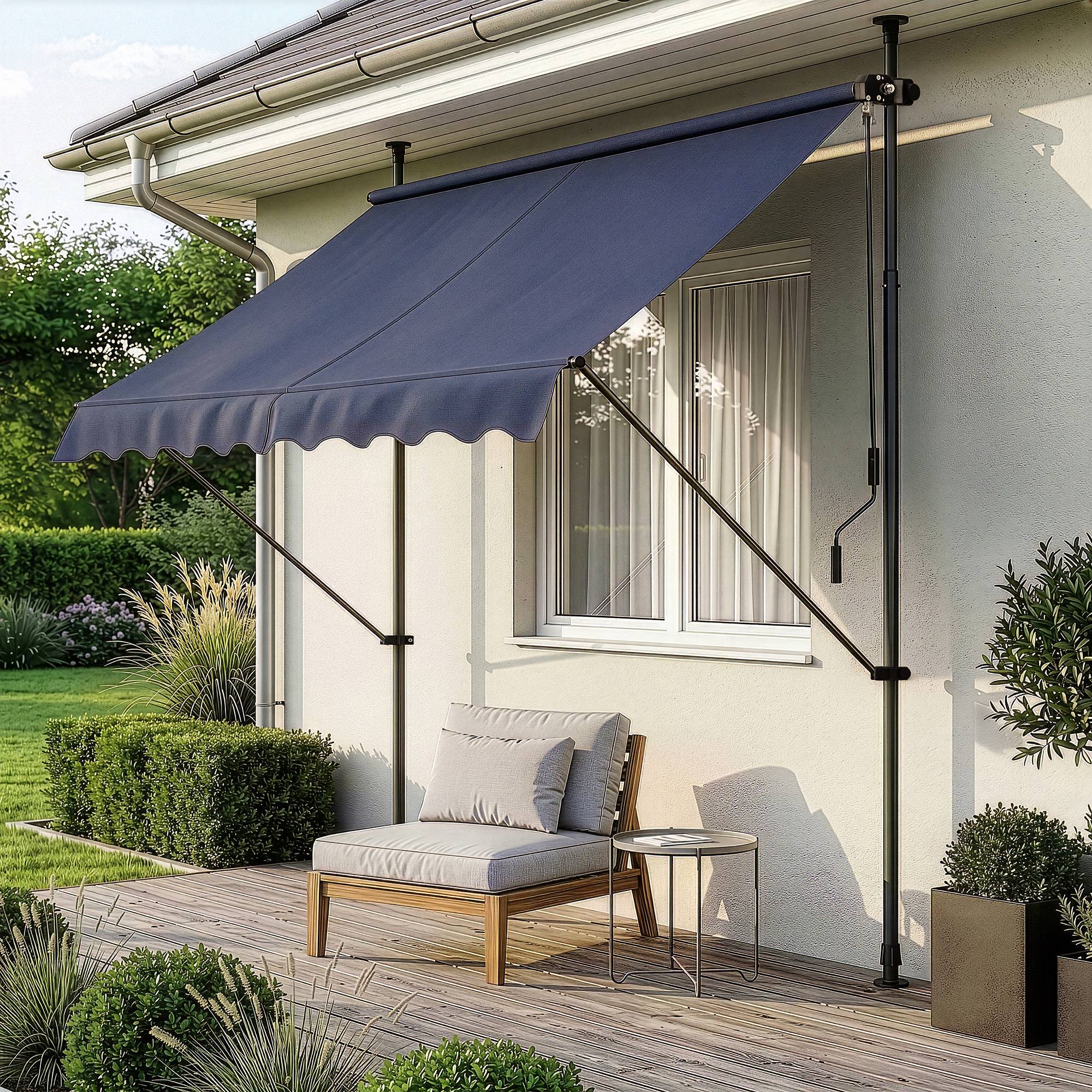 Pro.Tec - Store Banne Téléscopique Acier Polyester 150 x 120 x 220-309 cm Bleu Foncé [pro.tec] - Imagen 1