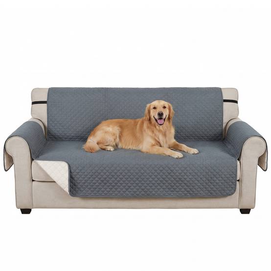 Housse canapé 3 places imperméable polyester tissu brossé poches rangement 306x177cm gris - ComfortXL Outdoor Living - Image 1