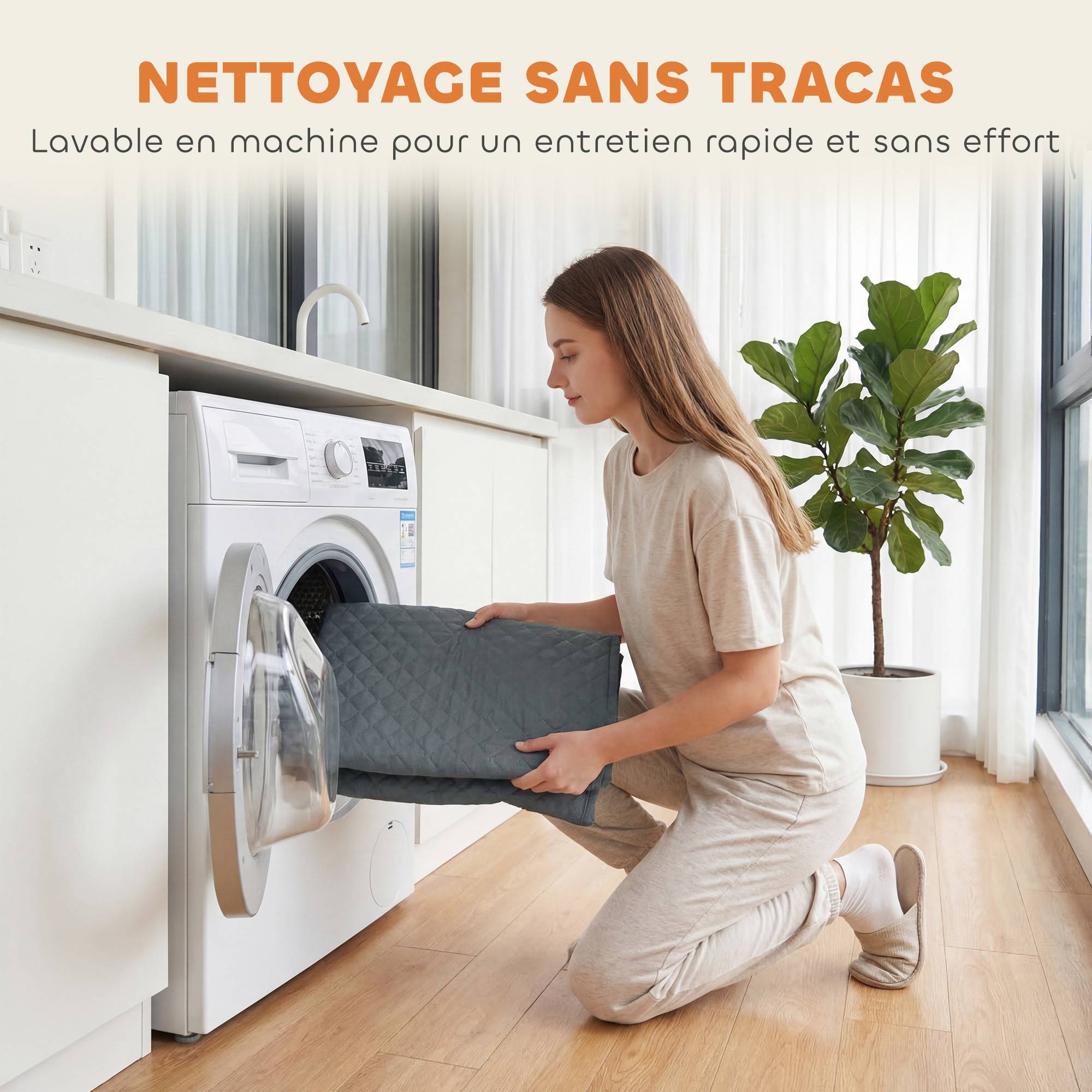 Housse canapé 3 places imperméable polyester tissu brossé poches rangement 306x177cm gris - ComfortXL Outdoor Living - Image 10
