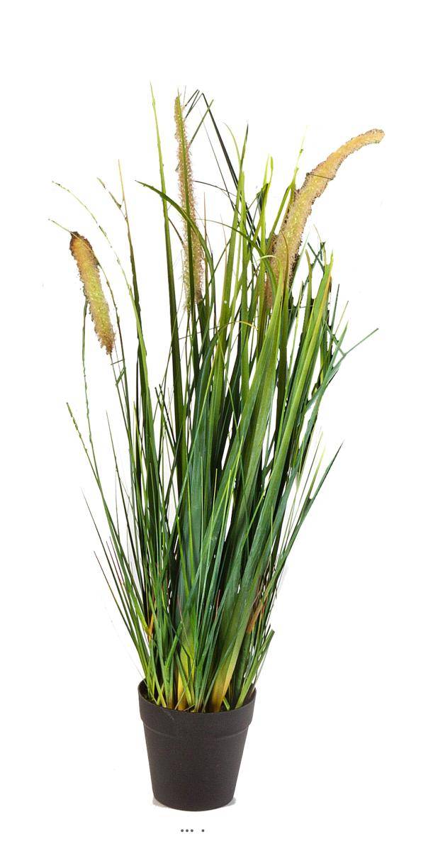 Artificielles - Graminée factice plante d'eau en pot avec quenouilles H60cm Caramel - dimhaut: H 60 cm - couleur: Caramel - Imagen 1