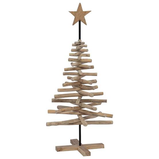 ComfortXL - Sapin de Noël décoratif en bois de teck avec support stable Marron 120 cm – ComfortXL Outdoor Living - Image 2