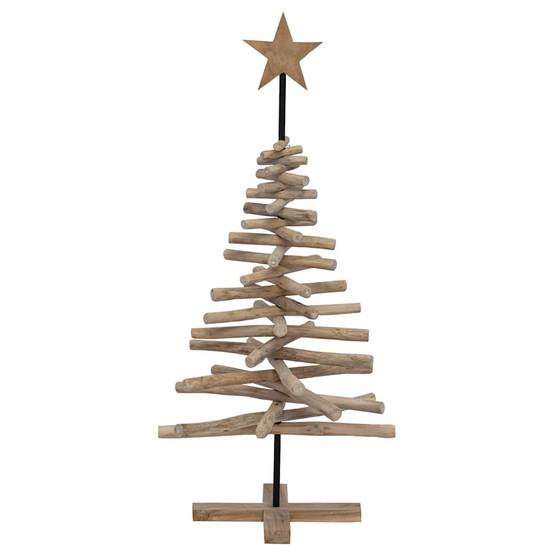 ComfortXL - Sapin de Noël décoratif en bois de teck avec support stable Marron 120 cm – ComfortXL Outdoor Living - Image 5