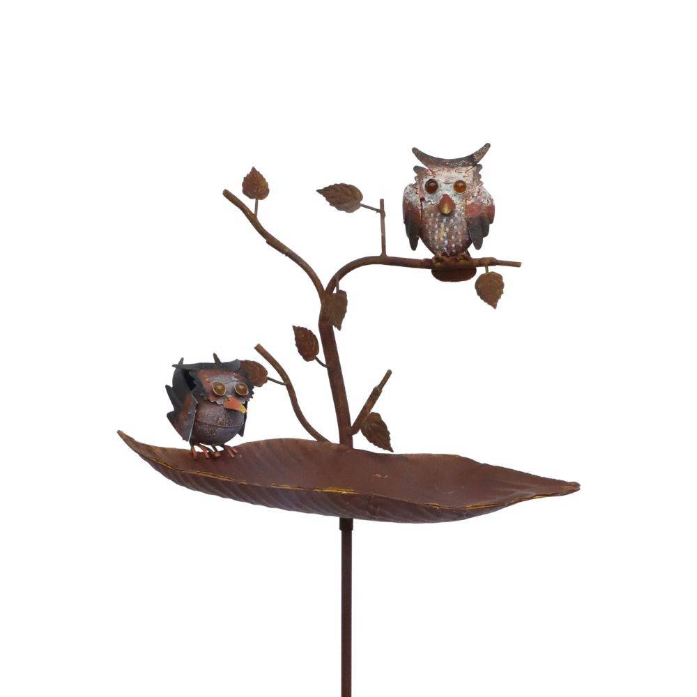 Chemin De Campagne - Mangeoire à oiseaux pique jardin feuille abreuvoir fer marron 135cm Chemin de campagne