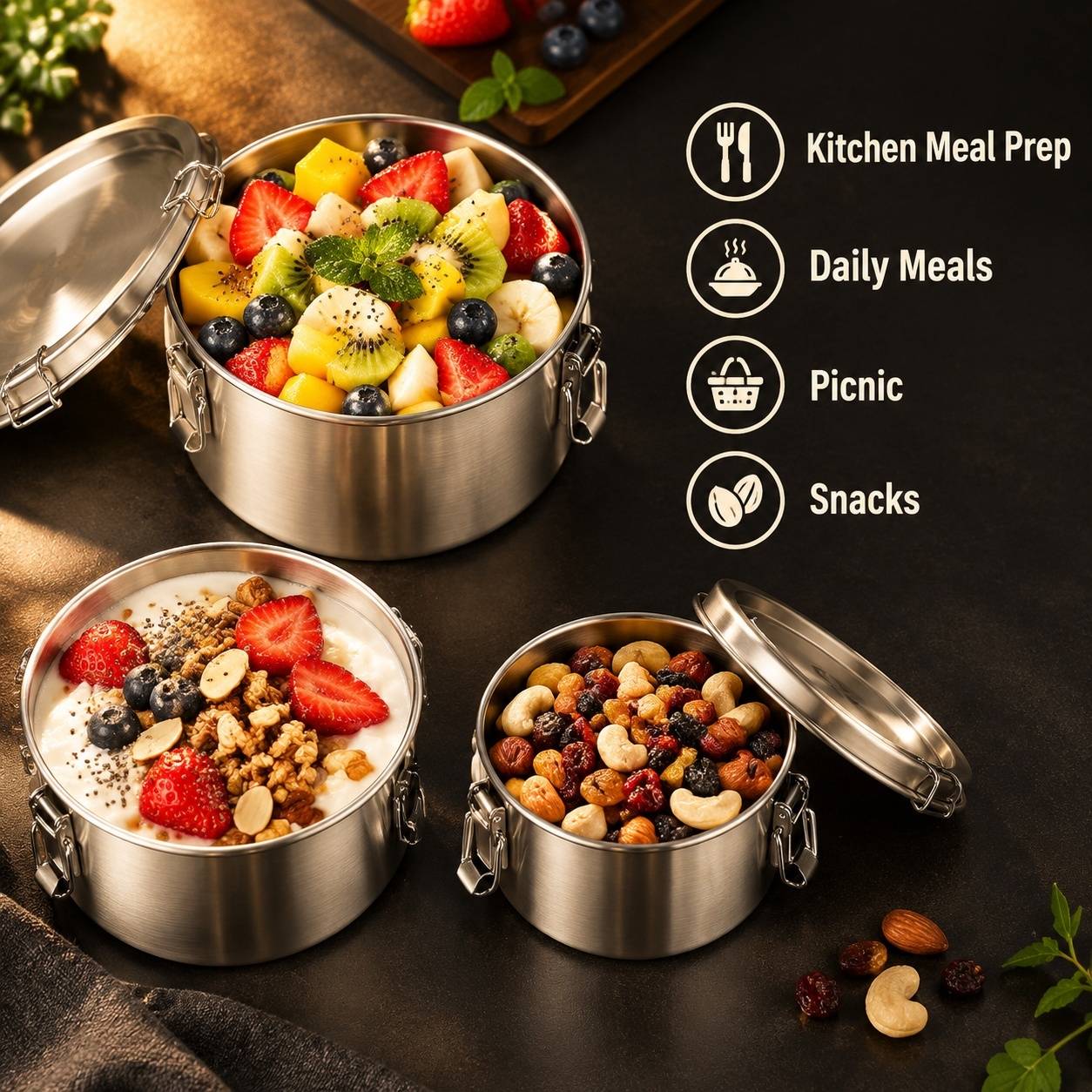 Boîtes Repas Acier Inoxydable Hermétiques Réutilisables Avec Couvercles pour Bento - Image 9