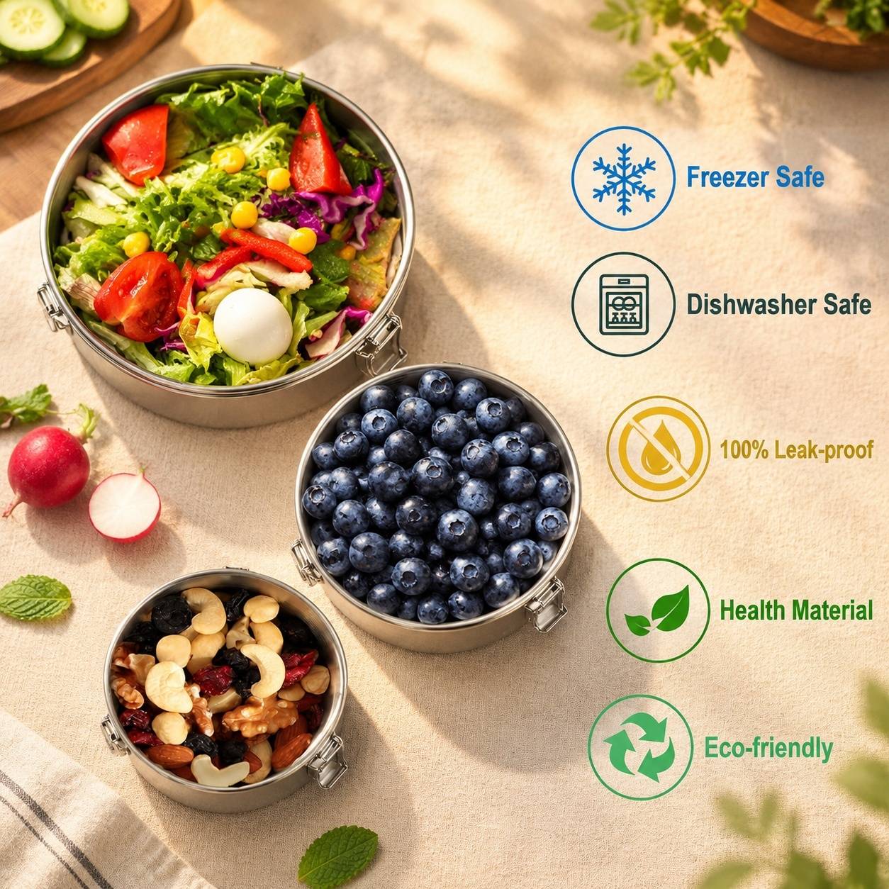 Boîtes Repas Acier Inoxydable Hermétiques Réutilisables Avec Couvercles pour Bento - Image 5