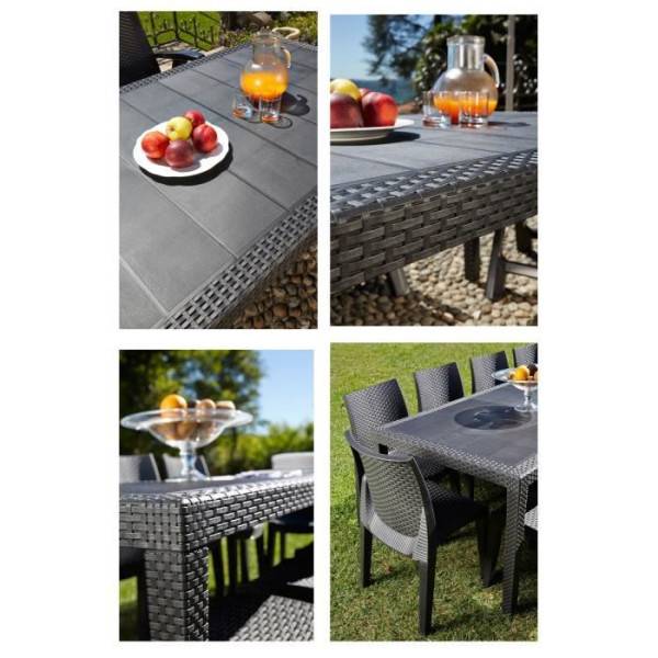 Table a manger de jardin QUEEN effet rotin - Anthracite - 220 x 90 x 72 cm - Image 2