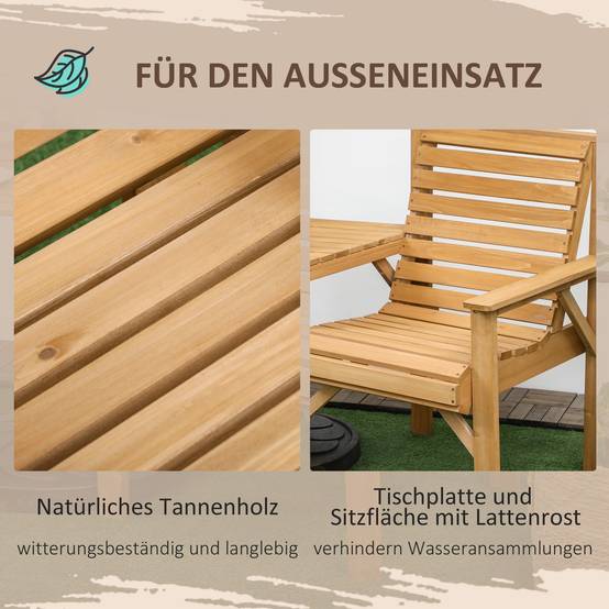Ensemble bistro de jardin 3 pièces en bois résistant aux intempéries, design lamellaire avec trou pour parasol, Marron - Image 7
