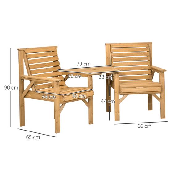 Ensemble bistro de jardin 3 pièces en bois résistant aux intempéries, design lamellaire avec trou pour parasol, Marron - Image 3