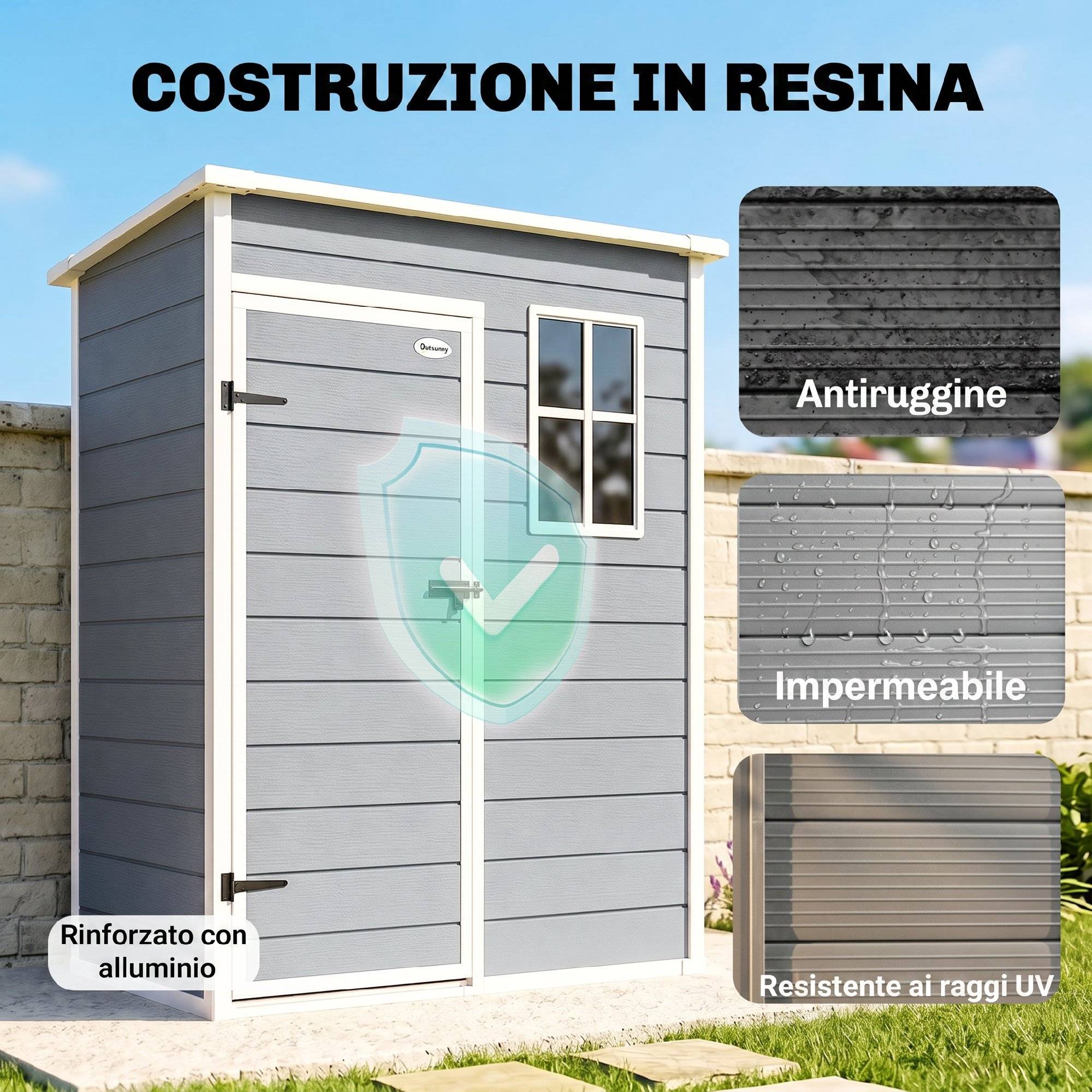 ComfortXL - Abri de jardin en résine PP et aluminium 151 x 92 x 193 cm gris rangement extérieur porte verrouillable - Image 6
