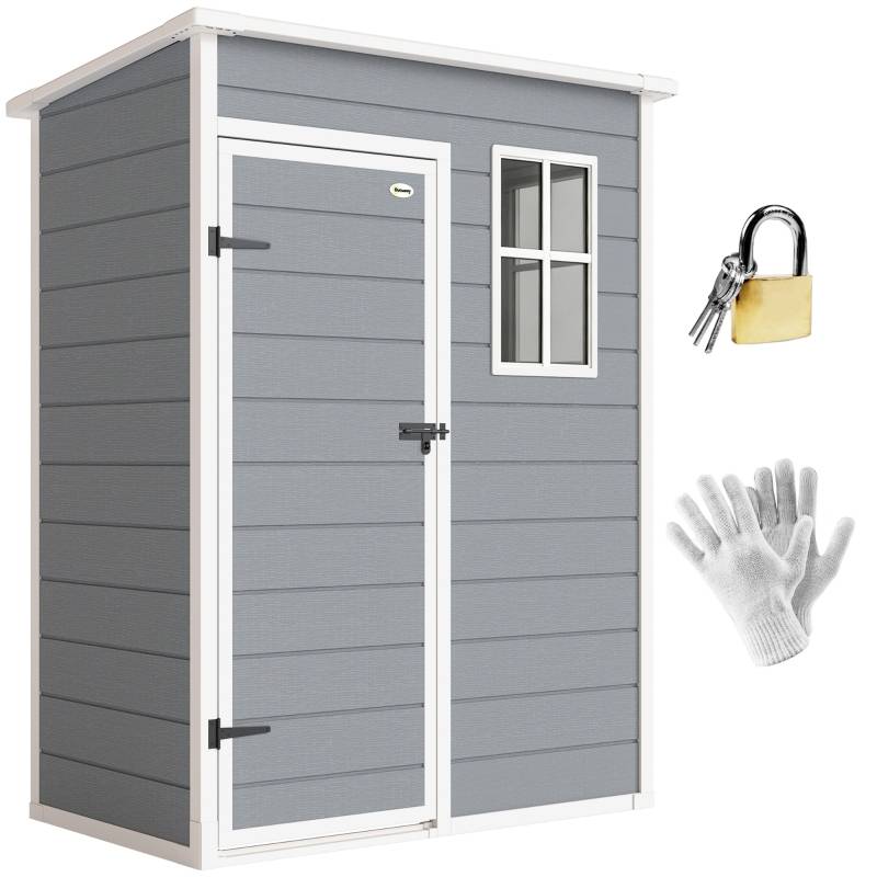 ComfortXL - Abri de jardin en résine PP et aluminium 151 x 92 x 193 cm gris rangement extérieur porte verrouillable - Image 2