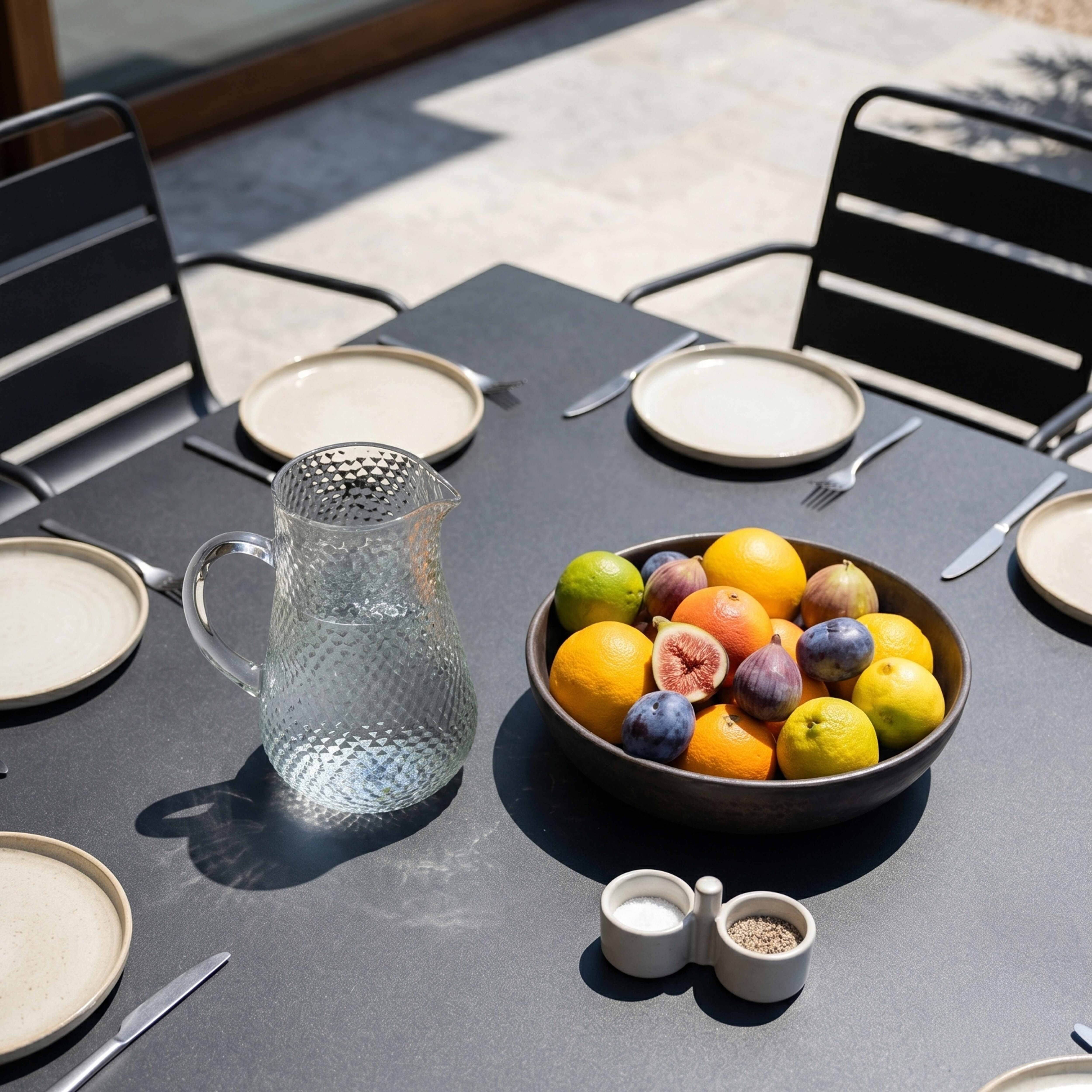 Oviala - Ensemble table de jardin carrée et 8 fauteuils en métal gris Palavas - Oviala - Imagen 3