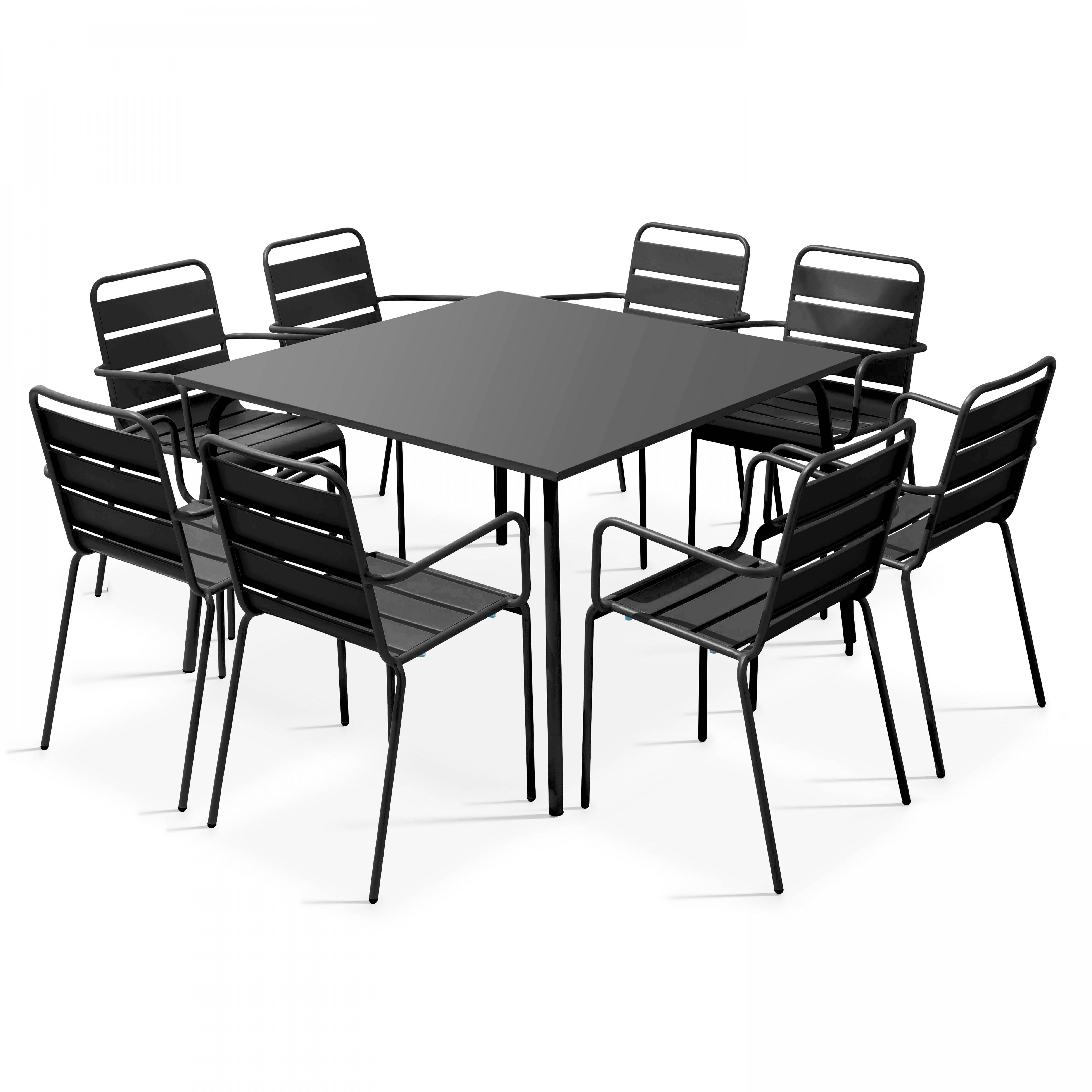 Oviala - Ensemble table de jardin carrée et 8 fauteuils en métal gris Palavas - Oviala - Image 1