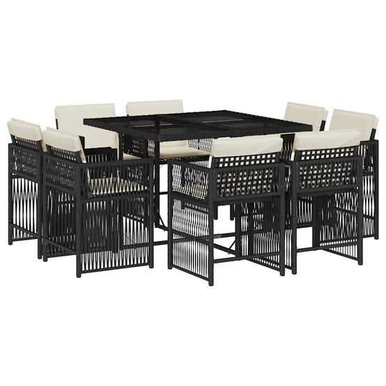 ComfortXL - Salon de Jardin Encastrable 8 Places Noir avec Coussins Crème Table Verre – ComfortXL Outdoor Living - Image 2