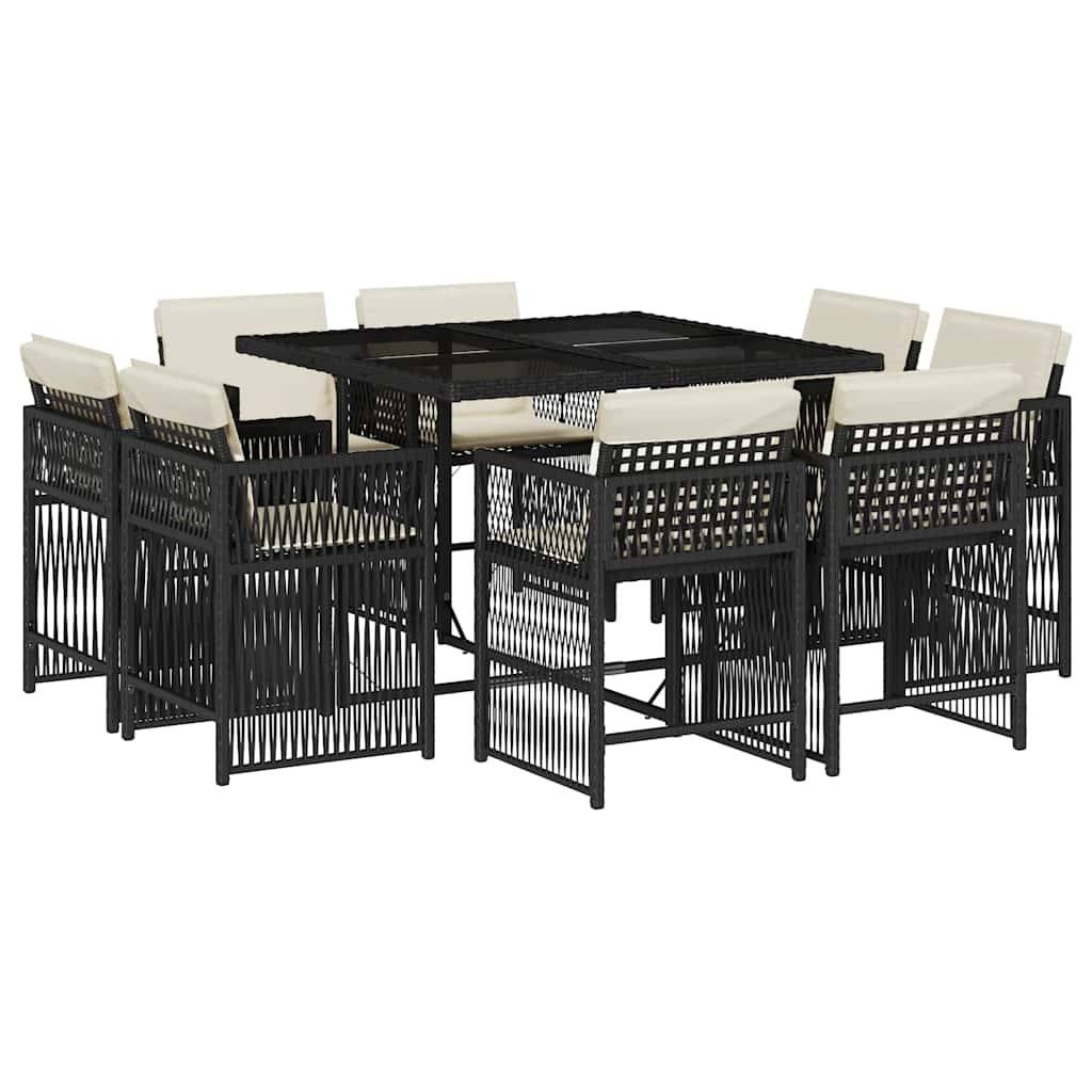 ComfortXL - Salon de Jardin Encastrable 8 Places Noir avec Coussins Crème Table Verre – ComfortXL Outdoor Living - Image 2