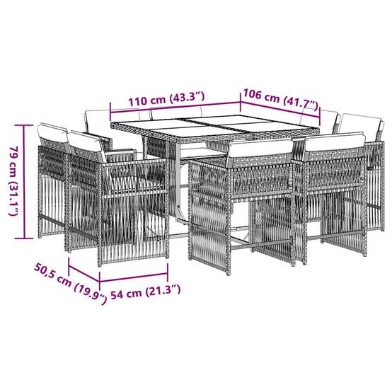 ComfortXL - Salon de Jardin Encastrable 8 Places Noir avec Coussins Crème Table Verre – ComfortXL Outdoor Living - Image 5