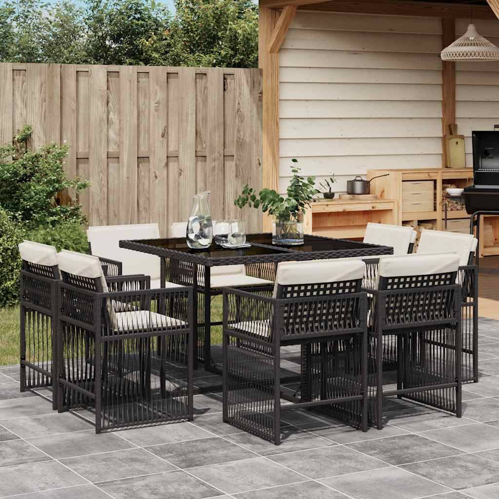 ComfortXL - Salon de Jardin Encastrable 8 Places Noir avec Coussins Crème Table Verre – ComfortXL Outdoor Living - Image 1