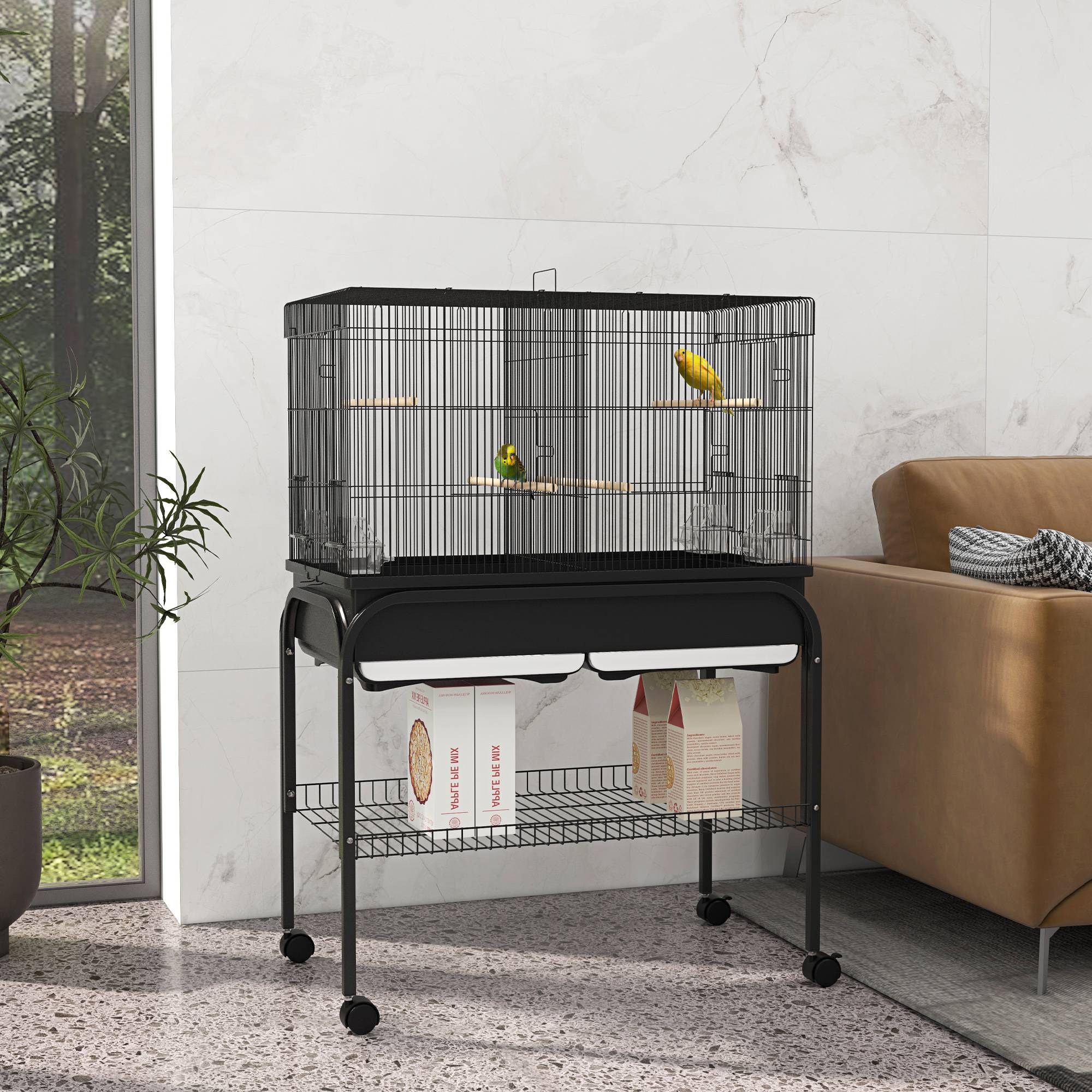 Cage à oiseaux acier noir 85 x 49 x 119 cm - PANGIVO - Image 4