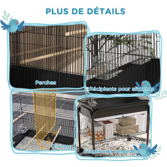 Cage à oiseaux acier noir 85 x 49 x 119 cm - PANGIVO - Image 9