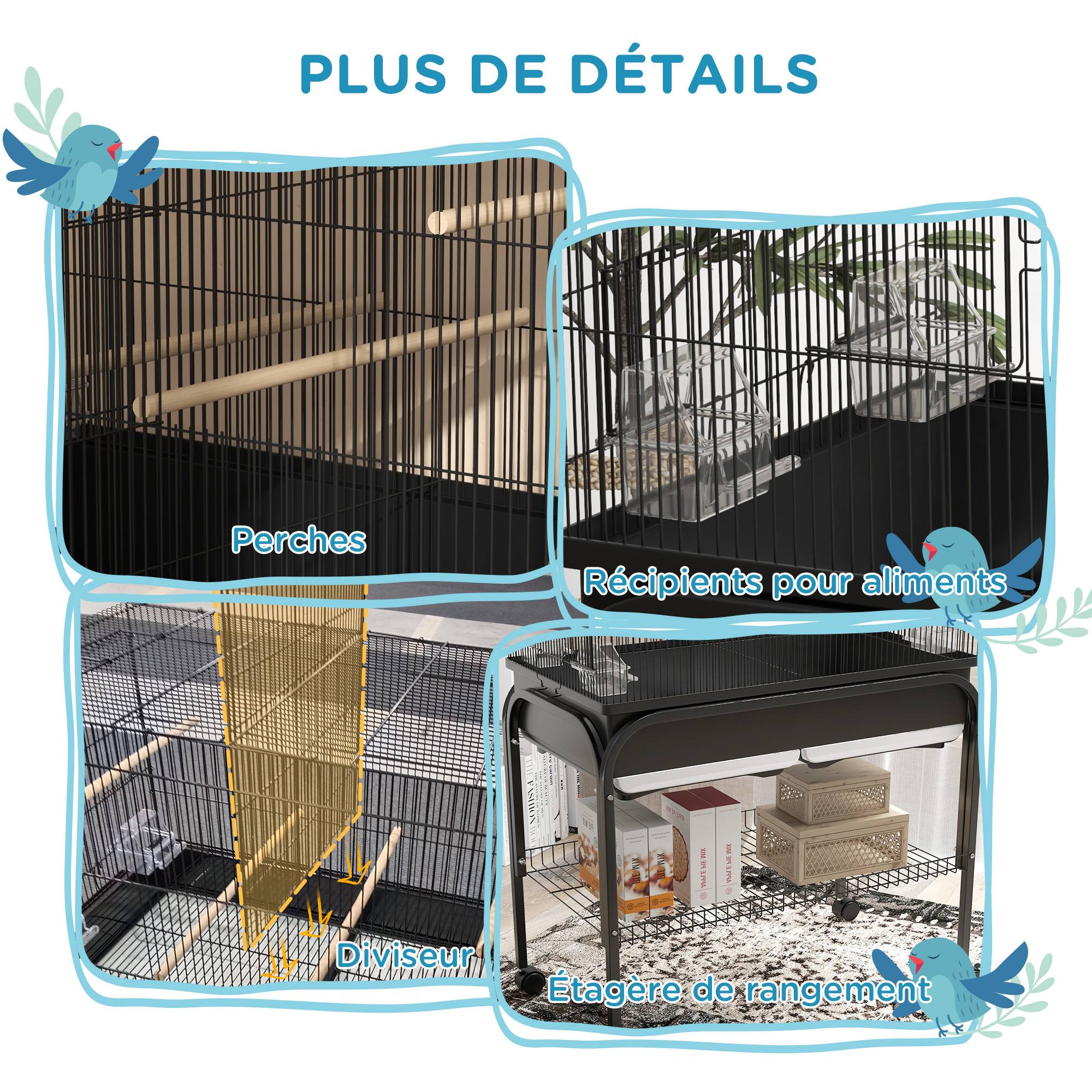 Cage à oiseaux acier noir 85 x 49 x 119 cm - PANGIVO - Image 9