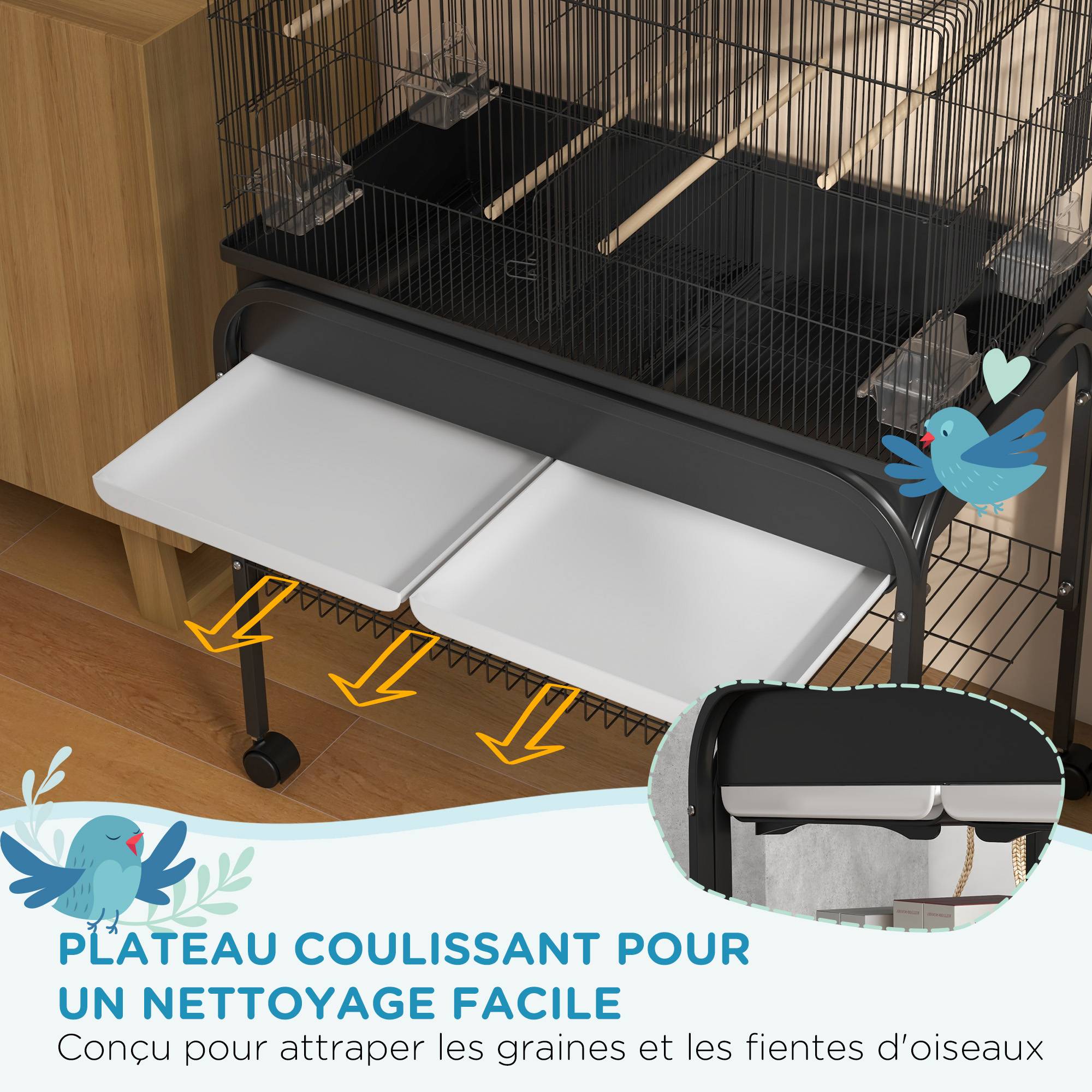 Cage à oiseaux acier noir 85 x 49 x 119 cm - PANGIVO - Image 6