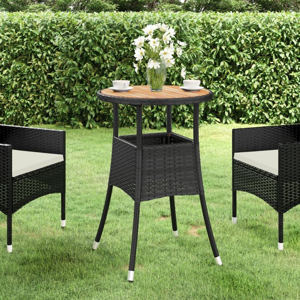PANGIVO - Table de jardin noir acacia et résine tressée 60 x 75 cm - PANGIVO