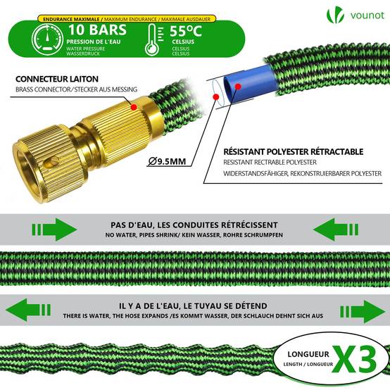 Tuyau d’Arrosage Extensible 45m Renforce avec Accessoires vert - Image 2