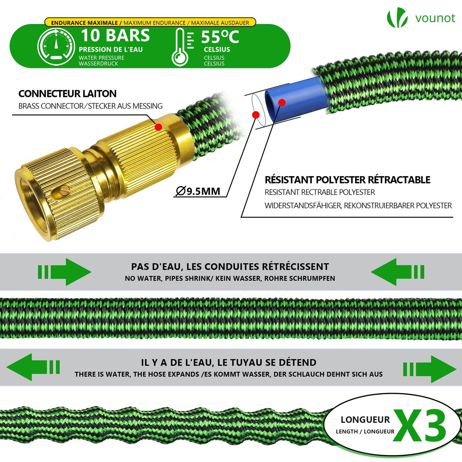 Tuyau d’Arrosage Extensible 45m Renforce avec Accessoires vert - Image 2
