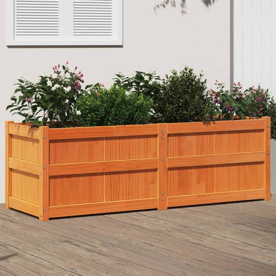 Jardinière | Pot de fleurs | Cache-pot | Bac à fleurs cire marron 150x50x50 cm bois de pin massif - Image 2