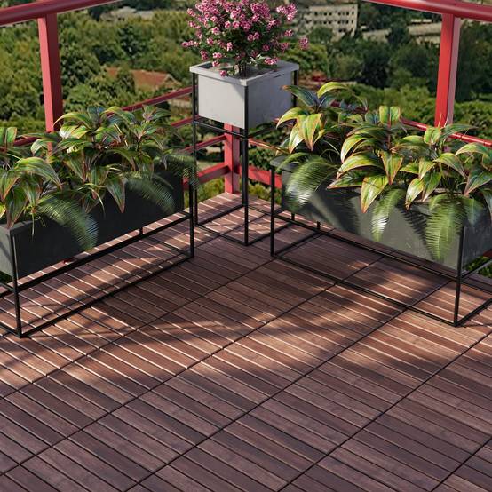 Casa.Pro - Set de 10 losetas de jardín Alliste de madera de acacia 6 lamas 0,9 m² marrón casa.pro - Imagen 2