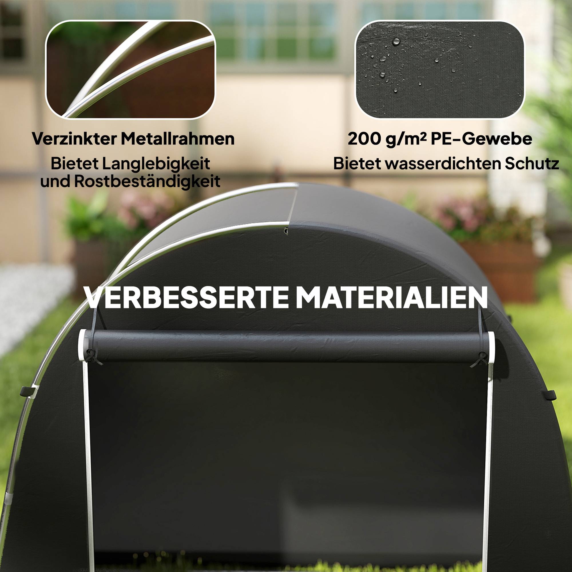 ComfortXL - Abri vélo de jardin PE 200 g/m² 245 x 120 x 200 cm gris foncé rangement extérieur étanche avec porte zippée - Image 6