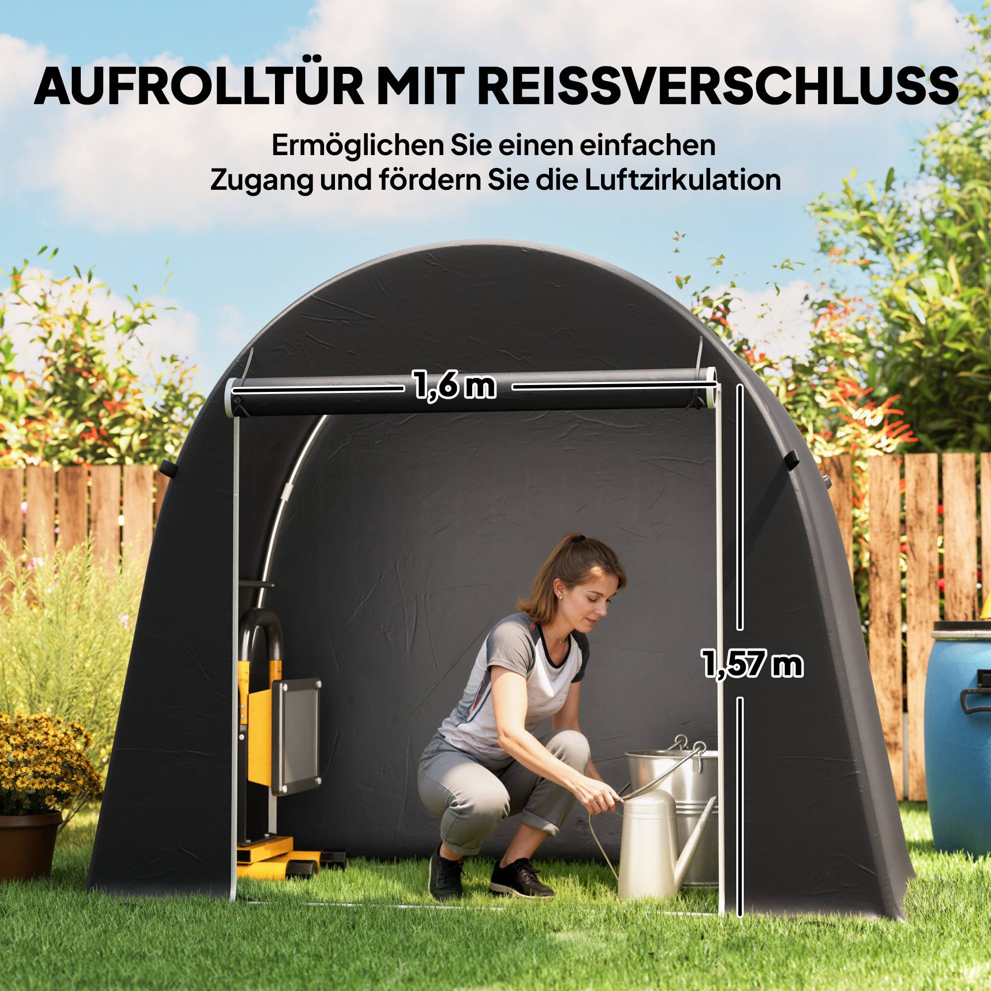 ComfortXL - Abri vélo de jardin PE 200 g/m² 245 x 120 x 200 cm gris foncé rangement extérieur étanche avec porte zippée - Image 8