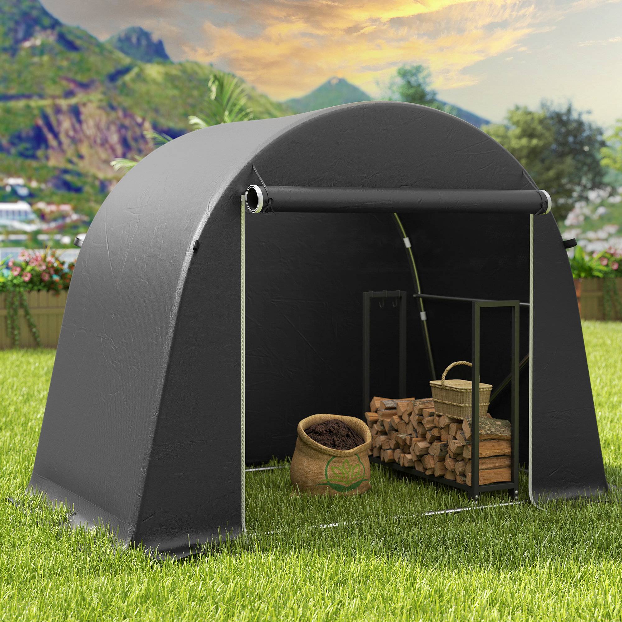 ComfortXL - Abri vélo de jardin PE 200 g/m² 245 x 120 x 200 cm gris foncé rangement extérieur étanche avec porte zippée - Image 9