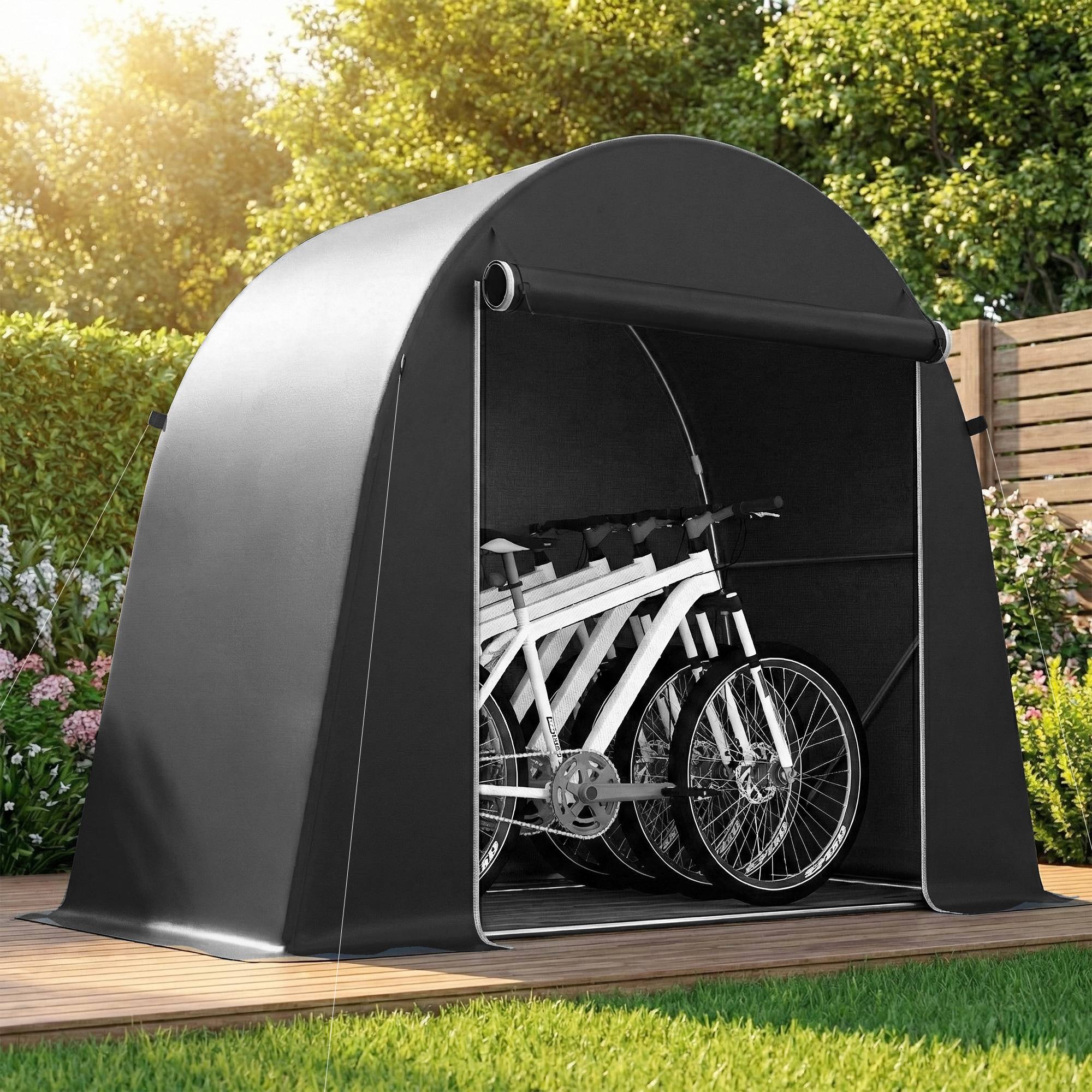 ComfortXL - Abri vélo de jardin PE 200 g/m² 245 x 120 x 200 cm gris foncé rangement extérieur étanche avec porte zippée - Image 4