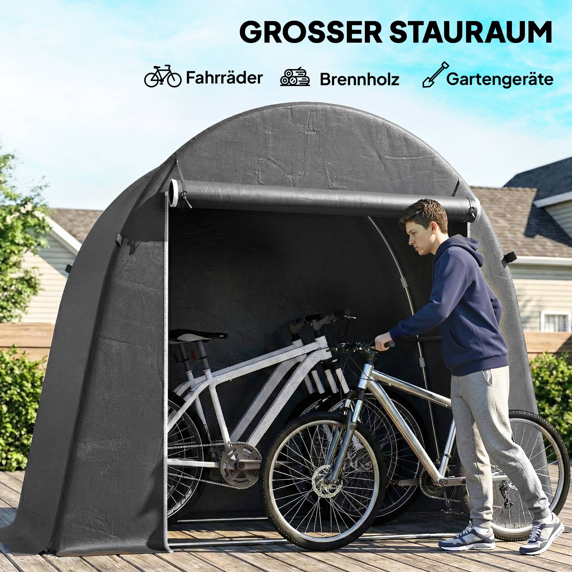 ComfortXL - Abri vélo de jardin PE 200 g/m² 245 x 120 x 200 cm gris foncé rangement extérieur étanche avec porte zippée - Image 7